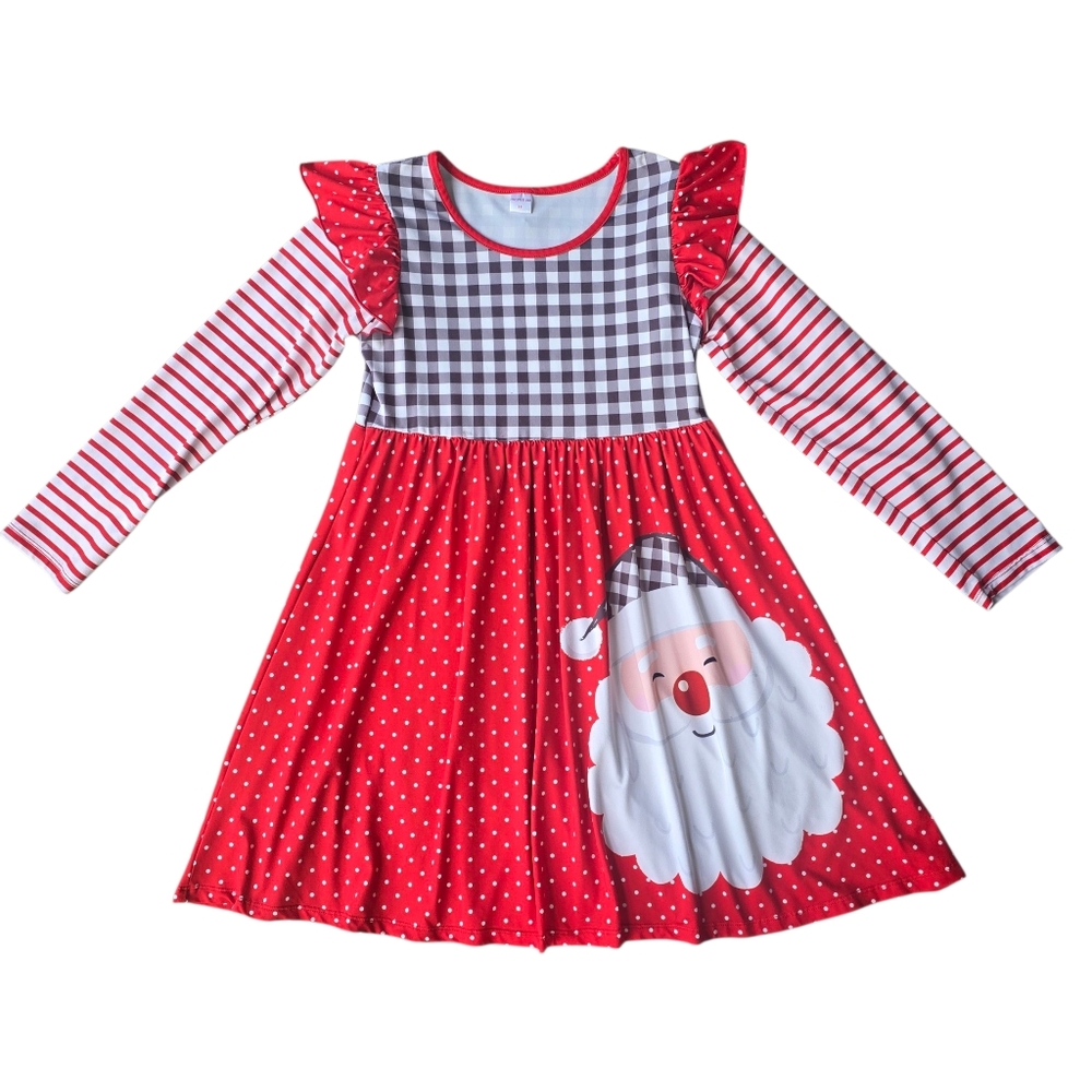 Penelope Plumm Festive Red Santa Checker Dress Ruffle Long Sleeves Size 12